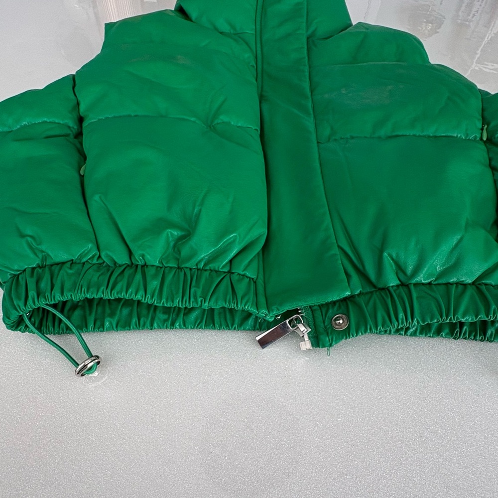 Coalition LA Green Puffer Vest Cropped Zip Pockets Snap & Zip Up Collar - Picture 7 of 14